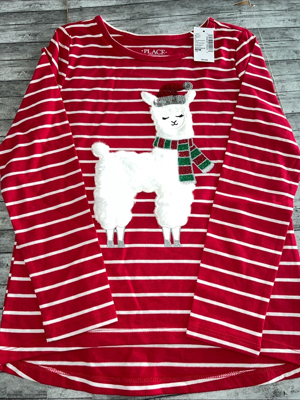 The Children's Place Red & White Striped Llama Holiday Tee